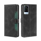 For vivo X60 Pro Foreign Version / X60 Skin Feel Straw Hat Magnetic Buckle Leather Phone Case(Black) - 1