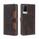 For vivo X60 Pro Foreign Version / X60 Skin Feel Straw Hat Magnetic Buckle Leather Phone Case(Brown) - 1