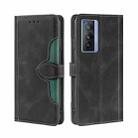 For vivo X70 Skin Feel Straw Hat Magnetic Buckle Leather Phone Case(Black) - 1