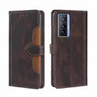 For vivo X70 Skin Feel Straw Hat Magnetic Buckle Leather Phone Case(Brown) - 1