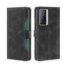 For vivo X70 Pro Skin Feel Straw Hat Magnetic Buckle Leather Phone Case(Black) - 1