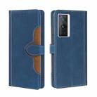 For vivo X70 Pro Skin Feel Straw Hat Magnetic Buckle Leather Phone Case(Blue) - 1