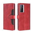 For vivo X70 Pro Skin Feel Straw Hat Magnetic Buckle Leather Phone Case(Red) - 1