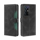 For vivo X70 Pro+ Skin Feel Straw Hat Magnetic Buckle Leather Phone Case(Black) - 1
