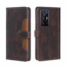 For vivo X70 Pro+ Skin Feel Straw Hat Magnetic Buckle Leather Phone Case(Brown) - 1