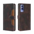 For vivo Y53s 5G / iQOO Z5X / T1X Skin Feel Straw Hat Magnetic Buckle Leather Phone Case(Brown) - 1