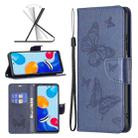 For Xiaomi Redmi Note 11 Global Two Butterflies Embossing Leather Phone Case(Blue) - 1