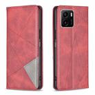 For vivo Y15s Rhombus Texture Horizontal Flip Magnetic Leather Phone Case(Red) - 1