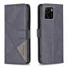 For vivo Y15s Rhombus Texture Magnetic Buckle Horizontal Flip Leather Phone Case(Black) - 1