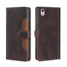 For Sharp Aquos Sense SH-01K SHV40 SH-M05 Skin Feel Straw Hat Magnetic Buckle Leather Phone Case(Brown) - 1