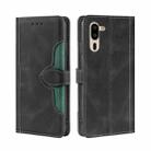 For Sharp Simple Sumaho 5 Skin Feel Straw Hat Magnetic Buckle Leather Phone Case(Black) - 1