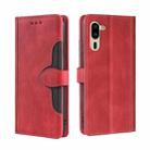 For Sharp Simple Sumaho 5 Skin Feel Straw Hat Magnetic Buckle Leather Phone Case(Red) - 1