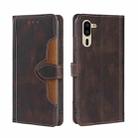 For Sharp Simple Sumaho 5 Skin Feel Straw Hat Magnetic Buckle Leather Phone Case(Brown) - 1