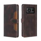 For Sharp Aquos R6 Skin Feel Straw Hat Magnetic Buckle Leather Phone Case(Brown) - 1