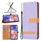 For Samsung Galaxy A23 5G Color Matching Denim Texture Leather Phone Case(Purple) - 1