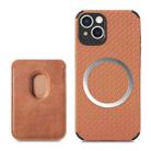 For iPhone 13 Carbon Fiber Leather Card Magsafe Case(Brown) - 1