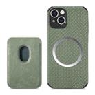 For iPhone 13 Carbon Fiber Leather Card Magsafe Case(Green) - 1