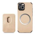 For iPhone 13 Carbon Fiber Leather Card Magsafe Case(Khaki) - 1