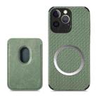 For iPhone 13 Pro Carbon Fiber Leather Card Magsafe Case (Green) - 1