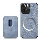 For iPhone 13 Pro Max Carbon Fiber Leather Card Magsafe Case (Blue) - 1