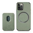 For iPhone 12 Pro Carbon Fiber Leather Card Magsafe Case(Green) - 1