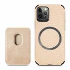 For iPhone 12 Pro Carbon Fiber Leather Card Magsafe Case(Khaki) - 1