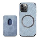 For iPhone 12 Pro Max Carbon Fiber Leather Card Magsafe Case(Blue) - 1
