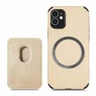 For iPhone 11 Carbon Fiber Leather Card Magsafe Case (Khaki) - 1