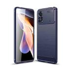 For Xiaomi Poco X4 Pro 5G Fine Hole Version Brushed Texture Carbon Fiber Shockproof TPU Phone Case(Navy Blue) - 1