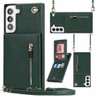 For Samsung Galaxy S22 5G Cross-body Square Zipper Card Holder Bag Phone Case(Green) - 1