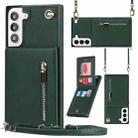 For Samsung Galaxy S22+ 5G Cross-body Square Zipper Card Holder Bag Phone Case(Green) - 1