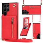 For Samsung Galaxy S22 Ultra 5G Cross-body Square Zipper Card Holder Bag Phone Case(Red) - 1