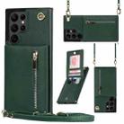 For Samsung Galaxy S22 Ultra 5G Cross-body Square Zipper Card Holder Bag Phone Case(Green) - 1