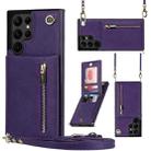 For Samsung Galaxy S22 Ultra 5G Cross-body Square Zipper Card Holder Bag Phone Case(Purple) - 1