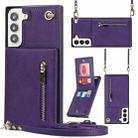 For Samsung Galaxy S21 FE 5G Cross-body Square Zipper Card Holder Bag Phone Case(Purple) - 1