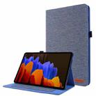 For Samsung Galaxy Tab S8 Ultra Horizontal Flip Fabric Leather Tablet Case with Card Slots & Holder(Blue) - 1