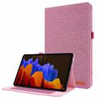 For Samsung Galaxy Tab S8 Ultra Horizontal Flip Fabric Leather Tablet Case with Card Slots & Holder(Rose Red) - 1