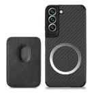 For Samsung Galaxy S22+ 5G Carbon Fiber Leather Card Magsafe Phone Case(Black) - 1