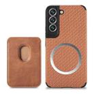 For Samsung Galaxy S22+ 5G Carbon Fiber Leather Card Magsafe Phone Case(Brown) - 1