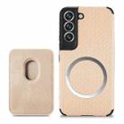 For Samsung Galaxy S22+ 5G Carbon Fiber Leather Card Magsafe Phone Case(Khaki) - 1
