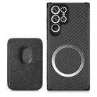 For Samsung Galaxy S22 Ultra 5G Carbon Fiber Leather Card Magsafe Phone Case(Black) - 1