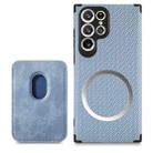 For Samsung Galaxy S22 Ultra 5G Carbon Fiber Leather Card Magsafe Phone Case(Blue) - 1