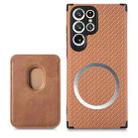 For Samsung Galaxy S22 Ultra 5G Carbon Fiber Leather Card Magsafe Phone Case(Brown) - 1