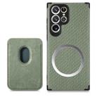 For Samsung Galaxy S22 Ultra 5G Carbon Fiber Leather Card Magsafe Phone Case(Green) - 1
