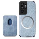 For Samsung Galaxy S21 Ultra 5G Carbon Fiber Leather Card Magsafe Phone Case(Blue) - 1