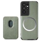 For Samsung Galaxy S21 Ultra 5G Carbon Fiber Leather Card Magsafe Phone Case(Green) - 1