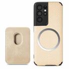 For Samsung Galaxy S21 Ultra 5G Carbon Fiber Leather Card Magsafe Phone Case(Khaki) - 1