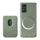 For Samsung Galaxy A71 5G Carbon Fiber Leather Card Magsafe Phone Case(Green) - 1
