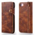 For iPhone 7 / 8 Denior Oil Wax Cowhide Magnetic Button Horizontal Flip Leather Case with Card Slots & Wallet(Brown) - 1