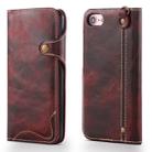 For iPhone 7 / 8 Denior Oil Wax Cowhide Magnetic Button Horizontal Flip Leather Case with Card Slots & Wallet(Dark Red) - 1